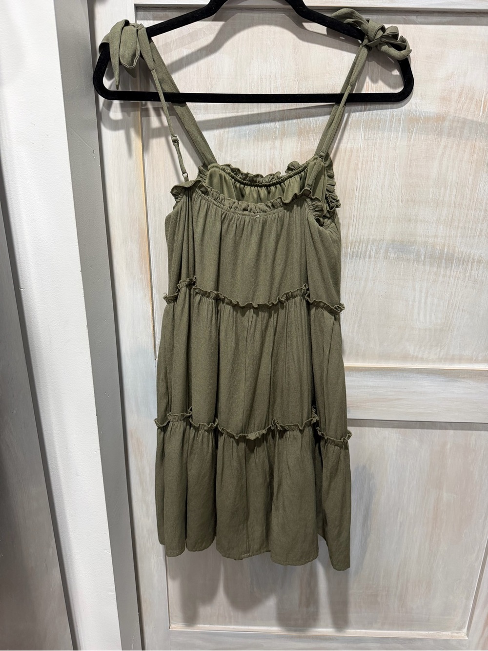 Altar'd State Olive Tie-Strap Tiered Mini Dress - Picture 2 of 5